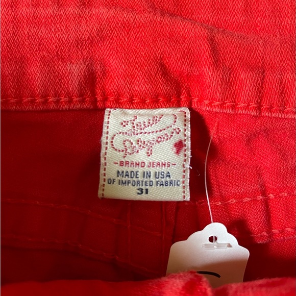 Early 2000s Y2K True Religion Red Jean Bell Bottoms, Made in the USA, Size 32 - Picture 6 of 7